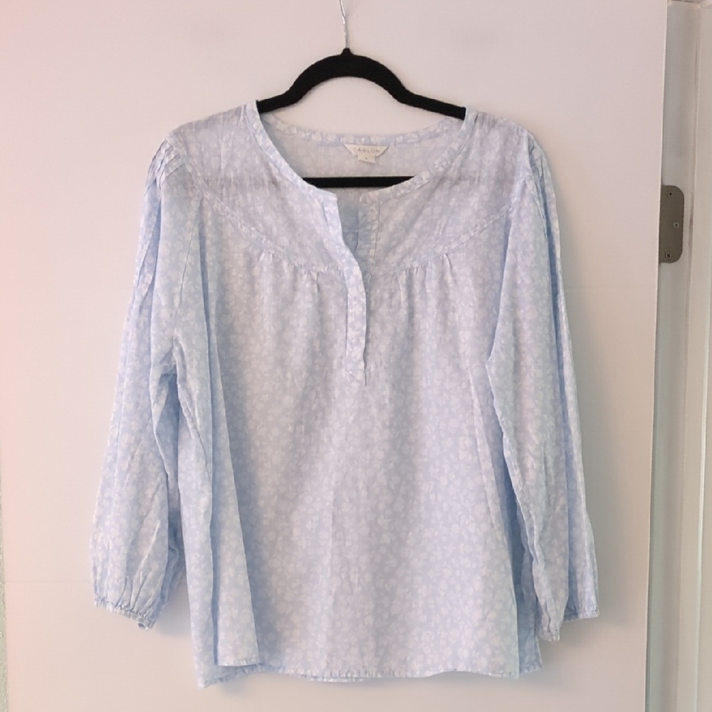 Caslon Light Blue Balloon 3/4 Sleeves Floral Print Cottage Core Airy Blouse XL